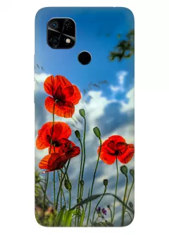 Чехол на Xiaomi Redmi 10C с нежными цветами мака на украинской земле