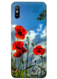 Чехол на Xiaomi Redmi 9A с нежными цветами мака на украинской земле
