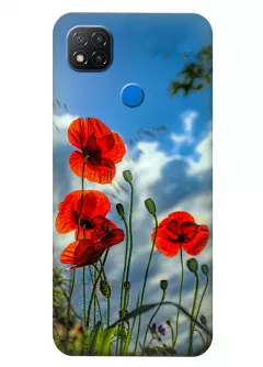 Чехол на Xiaomi Redmi 9C с нежными цветами мака на украинской земле