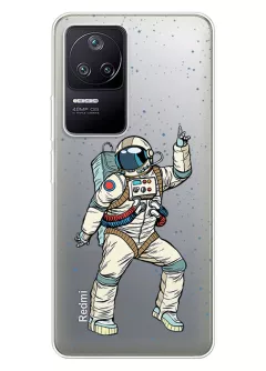 Редми К50 прозрачный силиконовый чехол с принтом - Веселый космонавт
