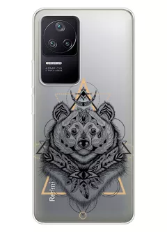 Чехол для Редми К50 с прозрачным рисунком из силикона - Медведь индеец