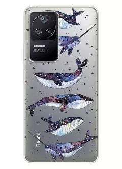 Чехол для Редми К50 с прозрачным рисунком из силикона - Киты Единороги