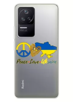 Чехол на Xiaomi Redmi K50 с патриотическим рисунком - Peace Love Ukraine
