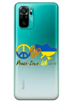 Чехол на Xiaomi Redmi Note 10 с патриотическим рисунком - Peace Love Ukraine