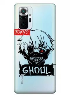 Чехол для Сяоми Редми Нот 10 Про из прозрачного силикона - Tokyo Ghoul Ken Kaneki Logo
