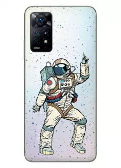 Редми Нот 11 прозрачный силиконовый чехол с принтом - Веселый космонавт