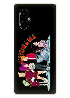 Xiaomi Redmi Note 11R чехол силиконовый - Futurama Футурама лого с героями мультсериала на черном фоне