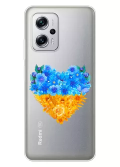 Патриотический чехол Xiaomi Redmi Note 11T Pro с рисунком сердца из цветов Украины