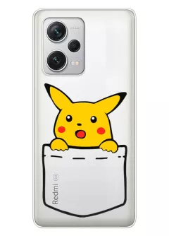 Сяоми Редми Нот 12 Про+ чехол Pokemon Пикачу в кармане из прозрачного силикона