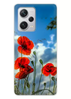 Чехол на Xiaomi Redmi Note 12 Pro+ с нежными цветами мака на украинской земле