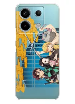 Xiaomi Redmi Note 13 Pro чехол из прозрачного силикона - Demon Slayer Kimetsu no Yaiba