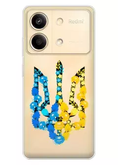 Чехол для Xiaomi Redmi Note 13R Pro из прозрачного силикона - Герб Украины в цветах