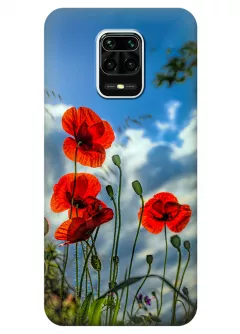 Чехол на Xiaomi Redmi Note 9 Pro с нежными цветами мака на украинской земле