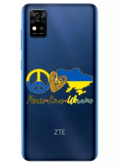 Чехол на ZTE Blade A31 с патриотическим рисунком - Peace Love Ukraine