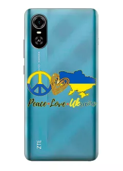 Чехол на ZTE Blade A31 Plus с патриотическим рисунком - Peace Love Ukraine