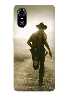 Чехол-накладка для Блейд А31 Плюс из силикона - Ходячие мертвецы The Walking Dead шериф убегающий с пистолетом от зомби