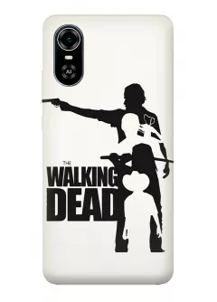 Чехол-накладка для Блейд А31 Плюс из силикона - Ходячие мертвецы The Walking Dead название с главными героями в черно-белом стиле вектор-арт белый чехол