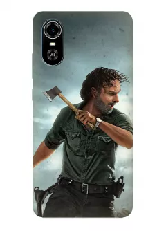 Чехол-накладка для Блейд А31 Плюс из силикона - Ходячие мертвецы The Walking Dead Рик Граймс Эндрю Линкольн атакует с топоров в руках