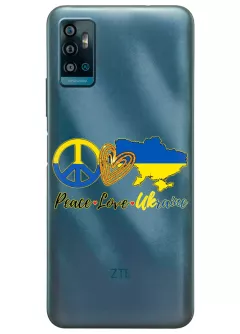 Чехол на ZTE Blade A71 с патриотическим рисунком - Peace Love Ukraine