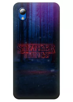 ЗТЕ Блейд Л8 чехол с сериалом- Очень странные дела Stranger Things красное название на фоне ночного леса