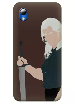 ЗТЕ Блейд Л8 чехол Ведьмак, The Witcher - Геральт из Ривии Генри Кавилл держит меч крупным планом вектор-арт