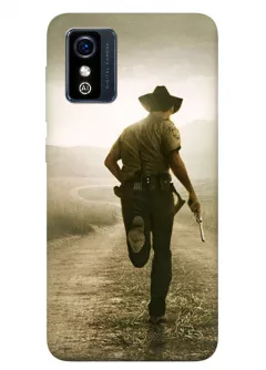 Чехол-накладка для ЗТЕ Блейд Л9 из силикона - Ходячие мертвецы The Walking Dead шериф убегающий с пистолетом от зомби
