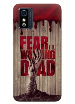 Чехол-накладка для ЗТЕ Блейд Л9 из силикона - Ходячие мертвецы The Walking Dead кровавый постер с названием и рукой зомби в деревянном стиле
