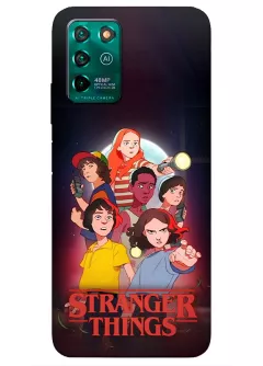 Бампер для ЗТЕ Блейд В30 - Очень странные дела Stranger Things постер с Одиннадцать Милли Бобби Браун и главными героями в мультяшном стиле