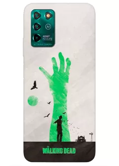 Чехол для ЗТЕ Блейд В30 - Ходячие мертвецы The Walking Dead Рик Граймс посреди поля с воронами на фоне зеленой руки зомби