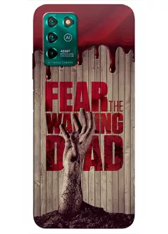 Чехол для ЗТЕ Блейд В30 - Ходячие мертвецы The Walking Dead кровавый постер с названием и рукой зомби в деревянном стиле