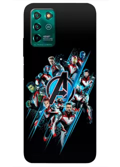 Чехол для ZTE Blade V30 - Мстители, The Avengers логотип и вокруг команда Мстителей в энергетическом стиле 