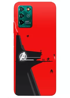 Чехол для ZTE Blade V30 - Мстители, The Avengers черная башня Мстителей со светящимся белым логотипом 
