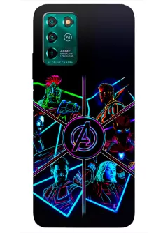Чехол для ZTE Blade V30 - Мстители, The Avengers логотип и вокруг команда Мстителей в неоновом стиле 