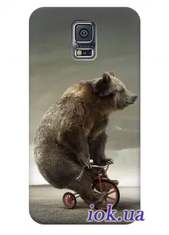 Чехол для Galaxy S5 Plus - Медведь на велике