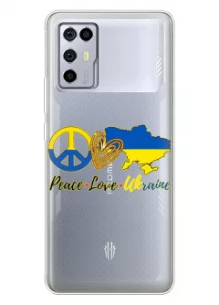 Чехол на ZTE Nubia Red Magic 6R с патриотическим рисунком - Peace Love Ukraine