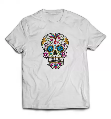 Белая мужская футболка - Мексиканский череп 