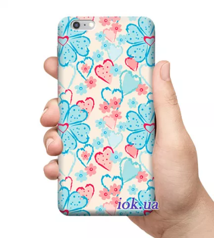 Чехол для смартфона с принтом - Цветы и сердечки