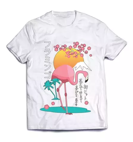 Футболка с японским дизайном - Фламинго