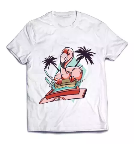 Супер легкая летняя футболка с рисунком - Фламинго на пляже
