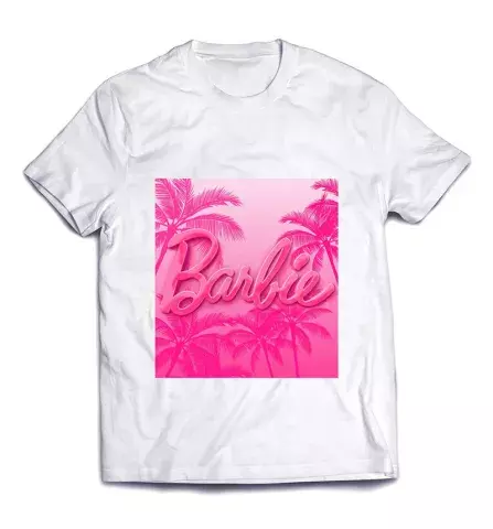 Крутая футболка с надписью на фоне пальм - Розовая надпись Барби