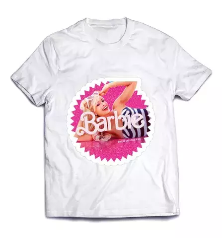 Милая футболка с женским дизайном - Барби в розовой круглой рамке
