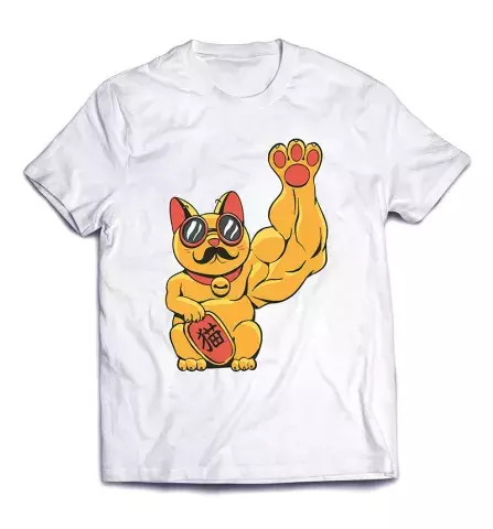 Современная футболка с картинкой - Денежный кот-качок