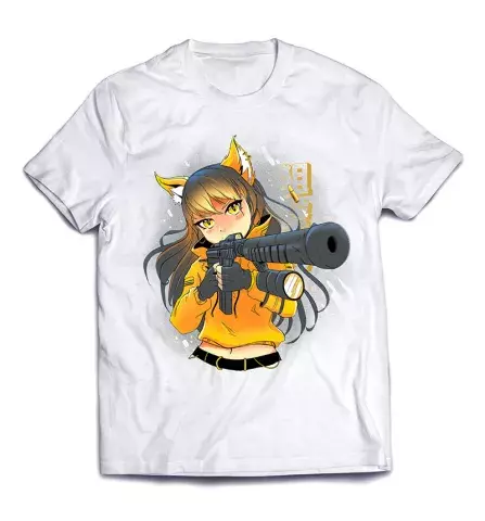 Уникальная стильная футболка с изображением девочки аниме - Девушка с оружием