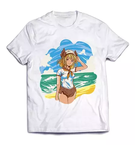 Неординарная футболка с принтом - Девушка на пляже