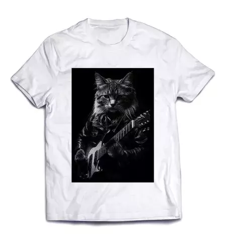Модная футболка с необычным рисунком - Кот с гитарой