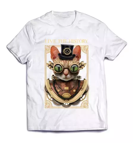 Необычная стильная футболка - Стимпанк котик