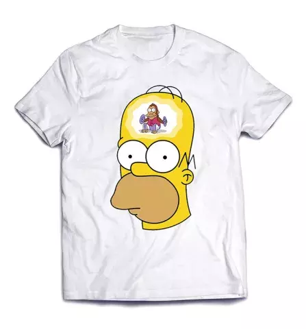 Смешная удобная футболка с принтом - Гомер и обезьянка в голове