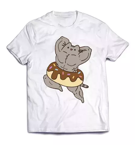 Неординарная футболка со смешным принтом - Кот в пончике