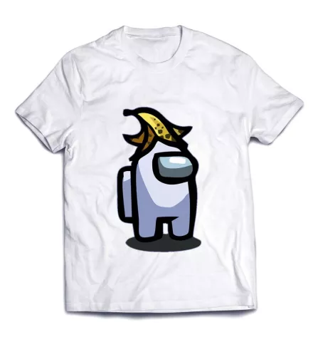 Детская футболка с прикольным принтом - Белый Амонг Ас с бананом на голове