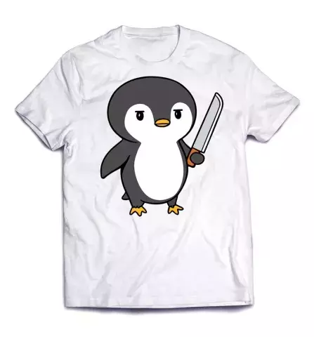 Оригинальная футболка с необычным изображением  - Пингвин с ножом